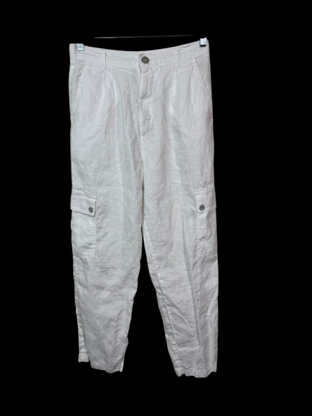 Bella Dahl Womens White 100% Linen Cargo Pants Size Small Elastic Waist Lagenloo